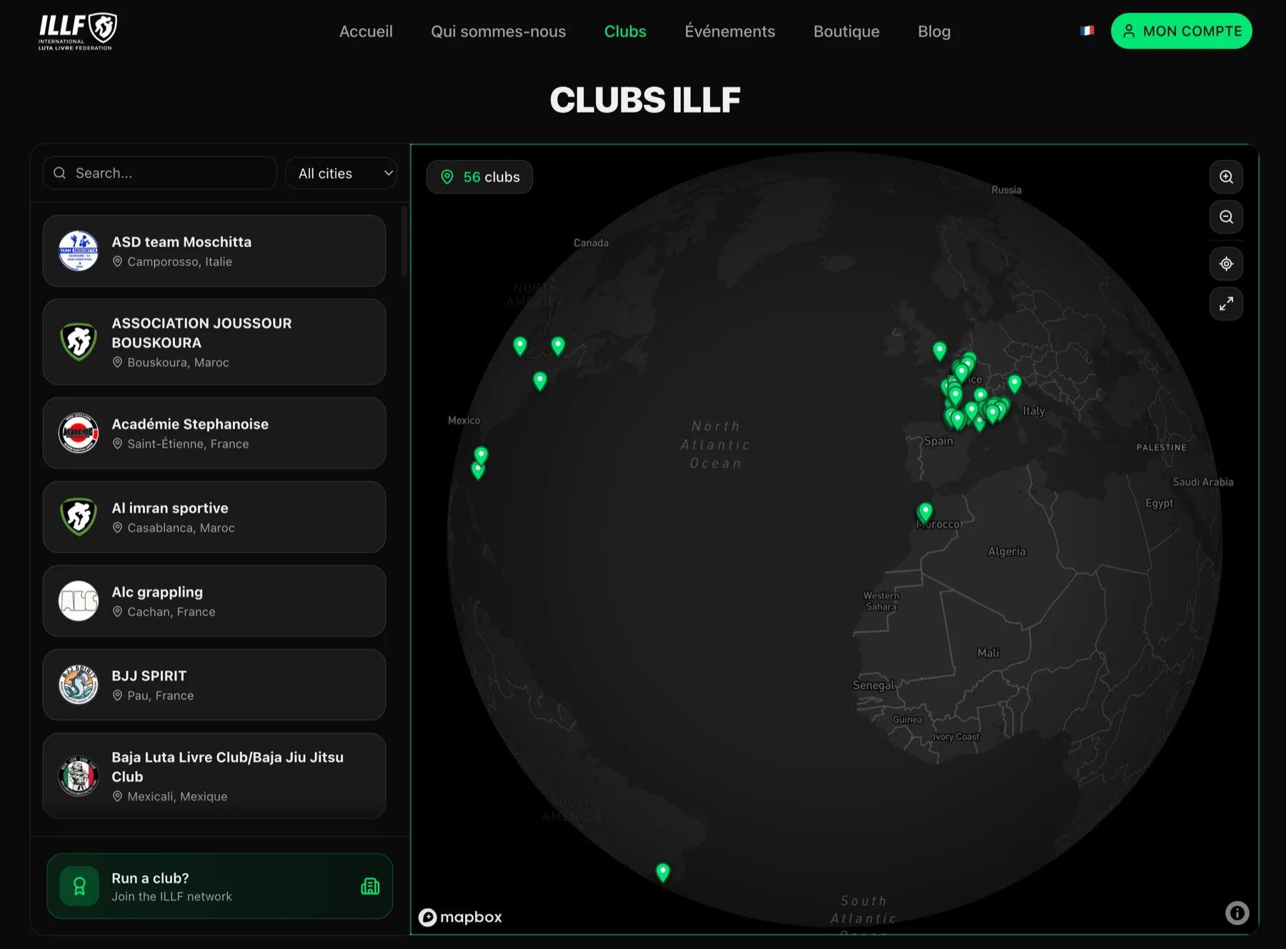 The same ILLF club directory served in French, showing the platform's full multilingual delivery rather than a translated shell